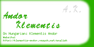 andor klementis business card